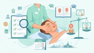 Современная иллюстрация процесса массажа лица для статьи о выборе выгодного курса процедур в Перми